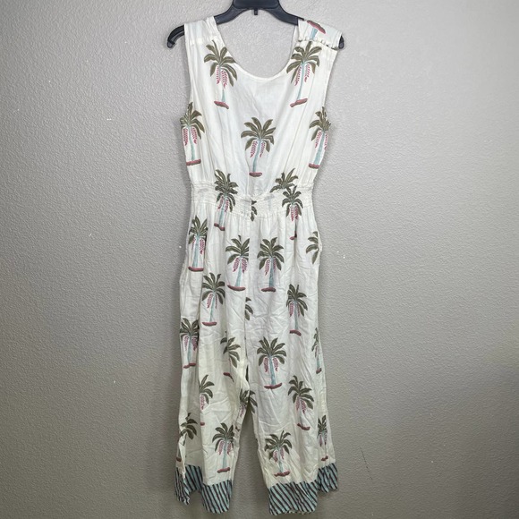 Roller Rabbit Large Morjim Palm Emanelle Jumpsuit White 100% Cotton Sleeveless - Picture 2 of 11